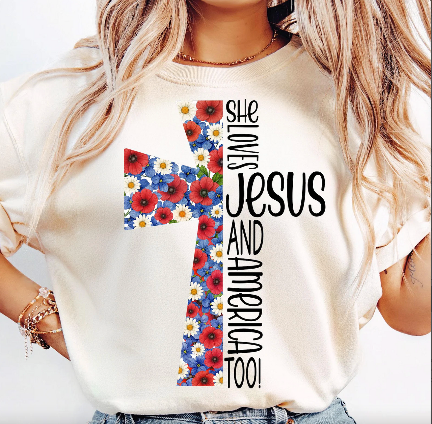 She Loves Jesus Floral Cross